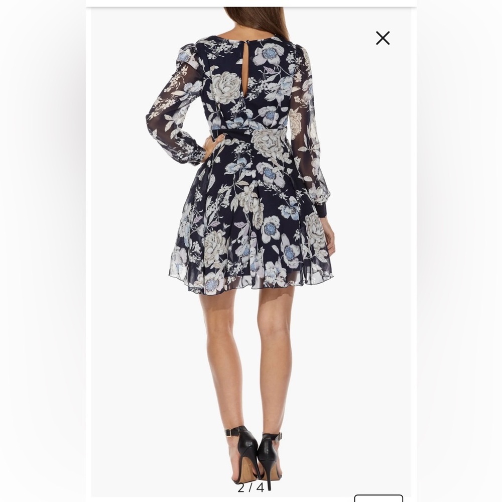 TFNC Navy Floral V-Neck Long Sleeve Chiffon Dress - Picture 3 of 14